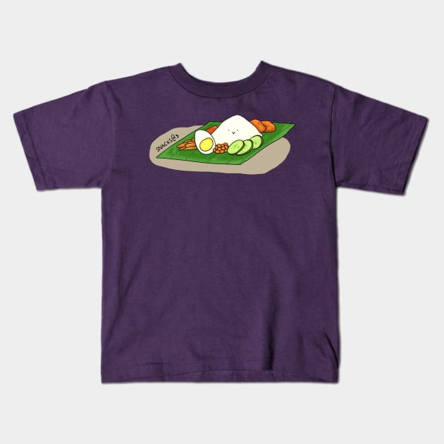 Nasi lemak on banana leaf Kids T-Shirt by Snacks At 3